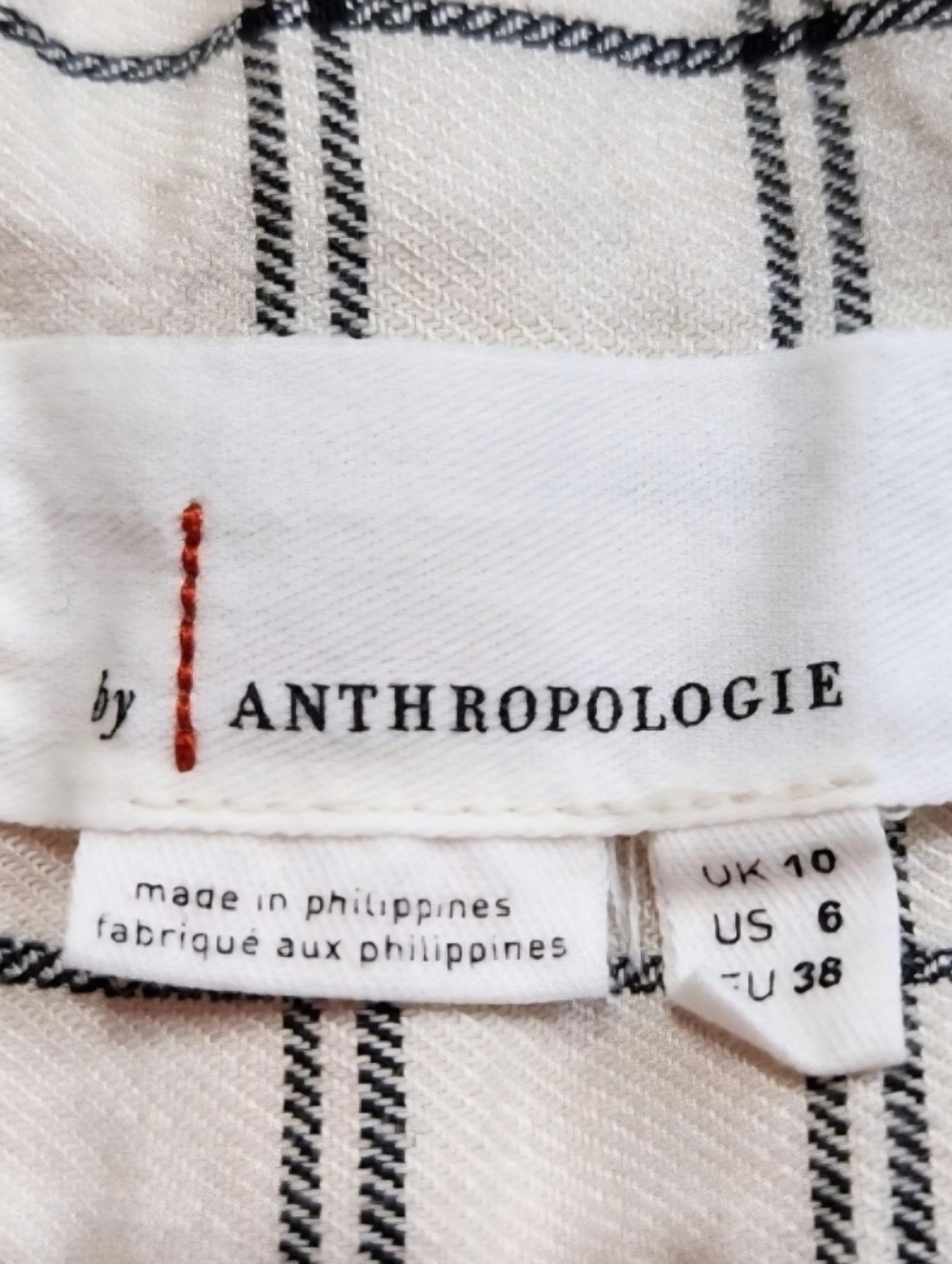ANTHROPOLOGIE Ivory & Black Window Pane Plaid Wide Leg High Waist Trousers Sz 6 - Picture 4 of 10